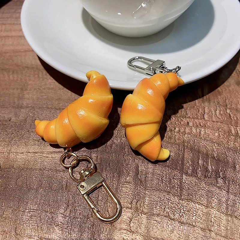 Simulation Food Toy Model Pendant Keyring Personalized Creative Croissant Package Student Children Gifts Keychain Ring Chain