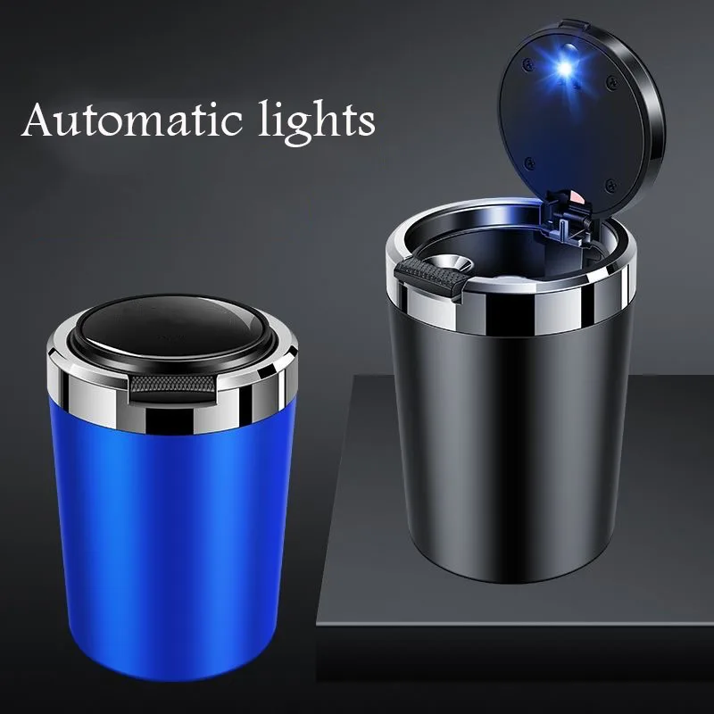 지프 그랜드 체로키 랭글러 4xe 루비콘 커맨더 컴패스 패트리어트용 블루 LED 조명 스테인리스 스틸 라이너가 있는 차량용 재떨이통