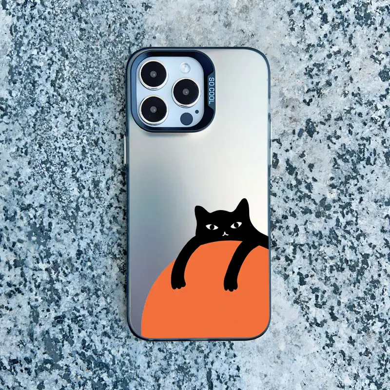 Schwarze, coole Katzen-Handyhülle mit Stoßschutz für iPhone 17, 16, 12, 11 Pro Max, 15, 14, 13 Pro Max, Mini, 15 Plus – Laser-Rückseiten-Design – Detail 4