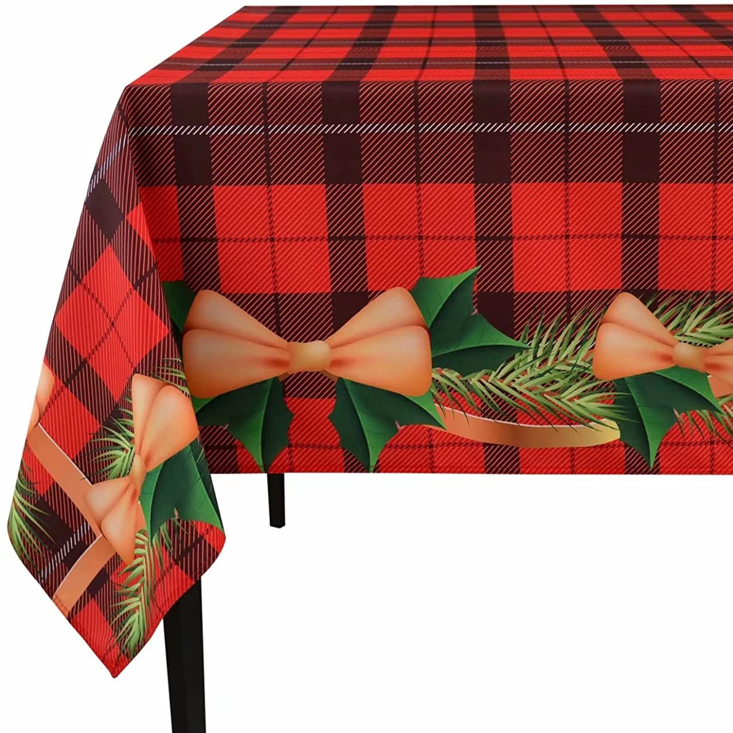 

Christmas Checkered Rectangle Tablecloth with Bow Linen Dustproof Tablecloth, Home Dinner Tablecloth, Party Festive Decoration