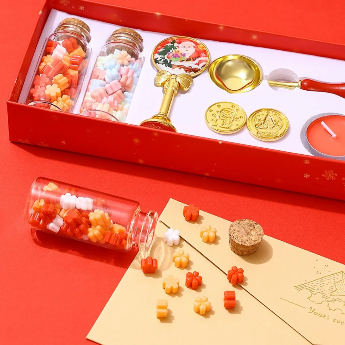 Description Picture 4 of item1 Set of 9 Fire Paint Stamps Gift Set, DIY Wax Seal Stamp Set Fire Paint Wax Grain, Fire Paint Spoon, Melting Pot, Candle, Handl