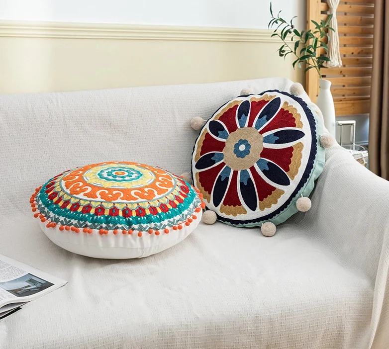 MoroccanRoundPillowExoticStyleBedandBreakfastCushionSofa