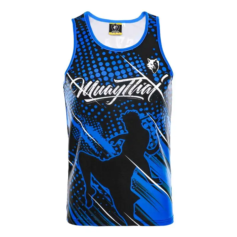 VSZAP Fighting Sport Polyester Sleeveless S-2XL Black Elastic Fighting Wolf Fist Gym Muay Thai Jujutsu Tank Top