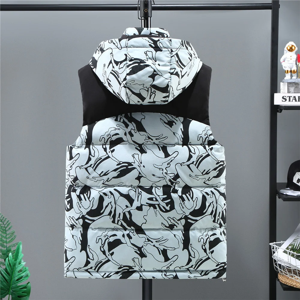 

Mens Camouflage Vest Hat Winter Detachable Sleeveless Jacket Male Casual Warm Thicken Waistcoat Working Clothes Plus Size 6XL