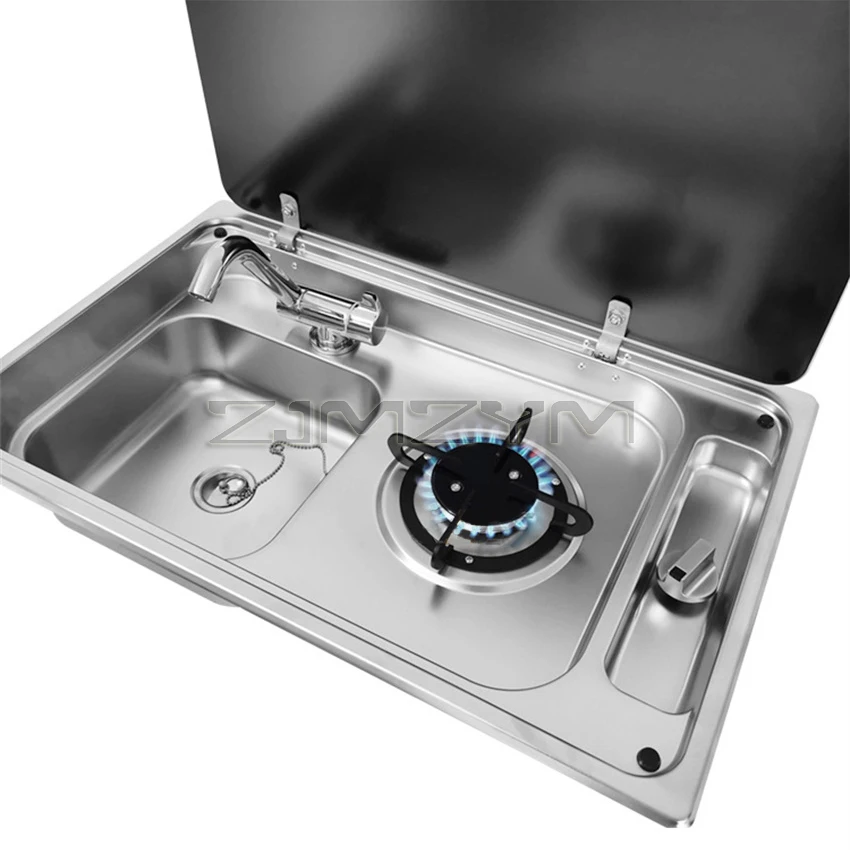 RV Gas Stove Multifunctional Folding With Sink Kitchen Gas Stove Sink Two in One Caravan Hidden Single-Head Stove For Outdoors