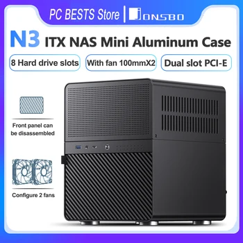 Jonsbo NAS ITX 미니 케이스, 올인원 알루미늄 사무실 데스크탑 섀시 8 하드 디스크 위치 지지대, 250mm 그래픽 카드 PC 케이스, N3
