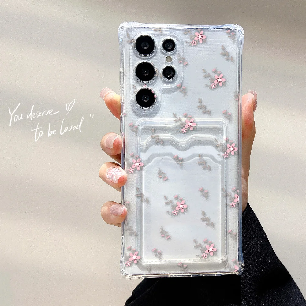 Floral Card Holder Soft TPU Phone Case Cover