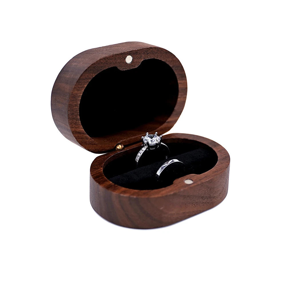 Handmade Walnut Wood Ring Box with Transparent Lid Romantic Engagement Jewelry Case for Couple Custom Engraved Personalized Name