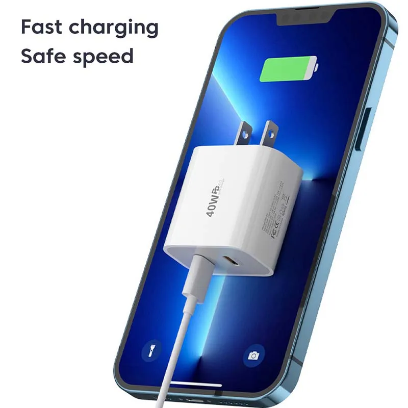 40W Dual Port Type C PD Fast Charger with USB-C to USB-C Cable