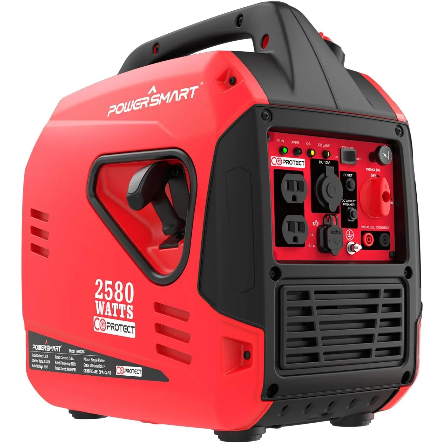 PowerSmart 2500-Watt Gas Powered Portable Inverter Generator CO Sensor Super Quiet for Camping Tailgating Home Emergency Use