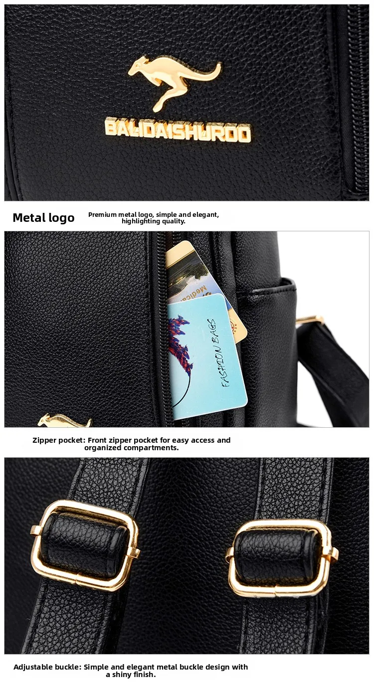 حقيبة ظهر نسائية من الجلد الناعم ذات سعة كبيرة، حقيبة أمي عصرية على طراز الشارع، حقيبة كتف مزدوجة، كاجوال للسفر مقاومة للماء