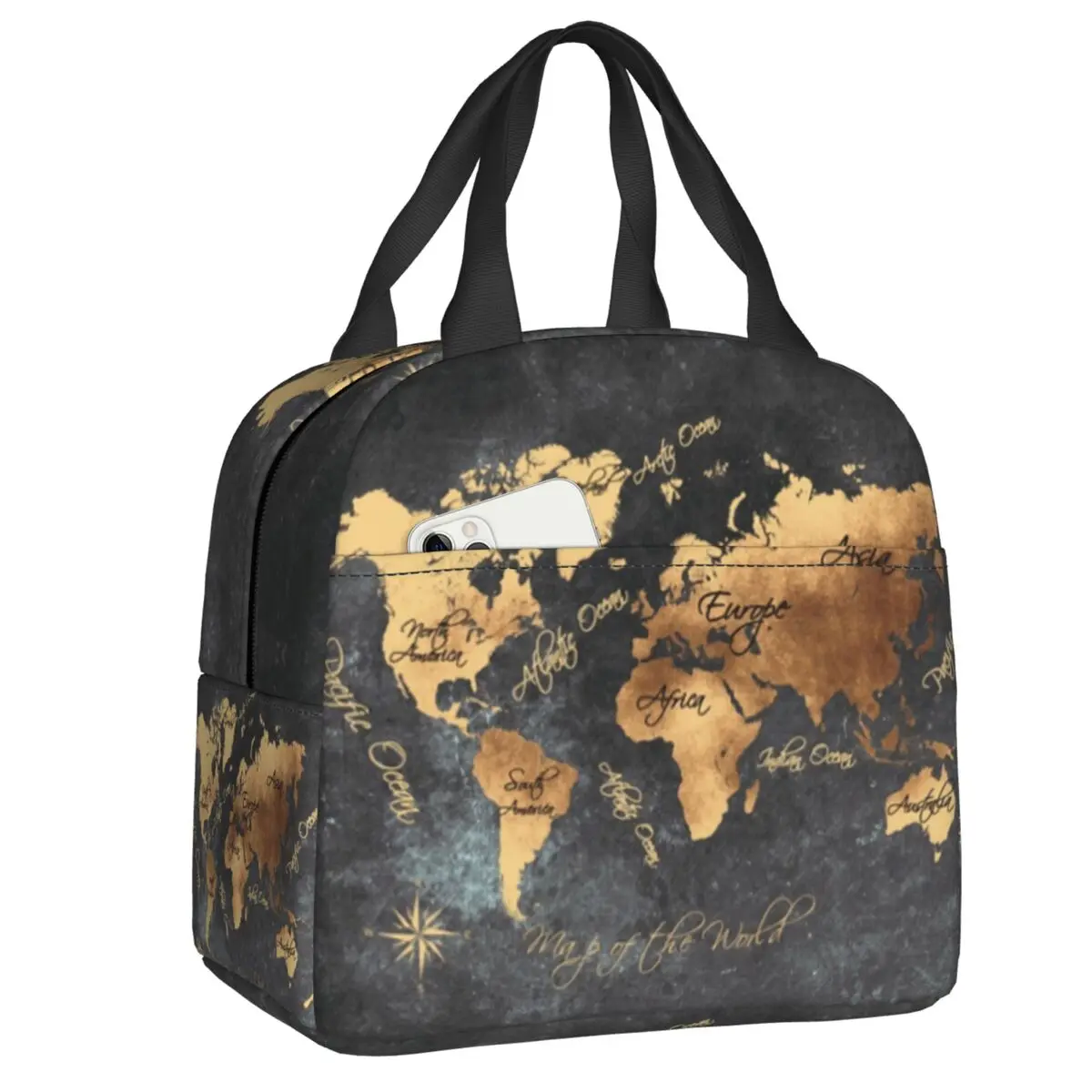 

Custom Map Of The World Lunch Bag Women Cooler Thermal Insulated Lunch Boxes for Adult Office