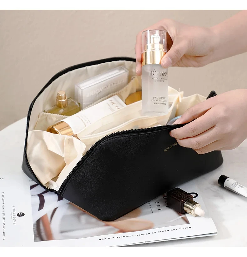 Large Capacity Travel Makeup Bag Portable PU Makeup Bag Women's Waterproof Bathroom Hand Wash Bag Multi functional Makeup Bag