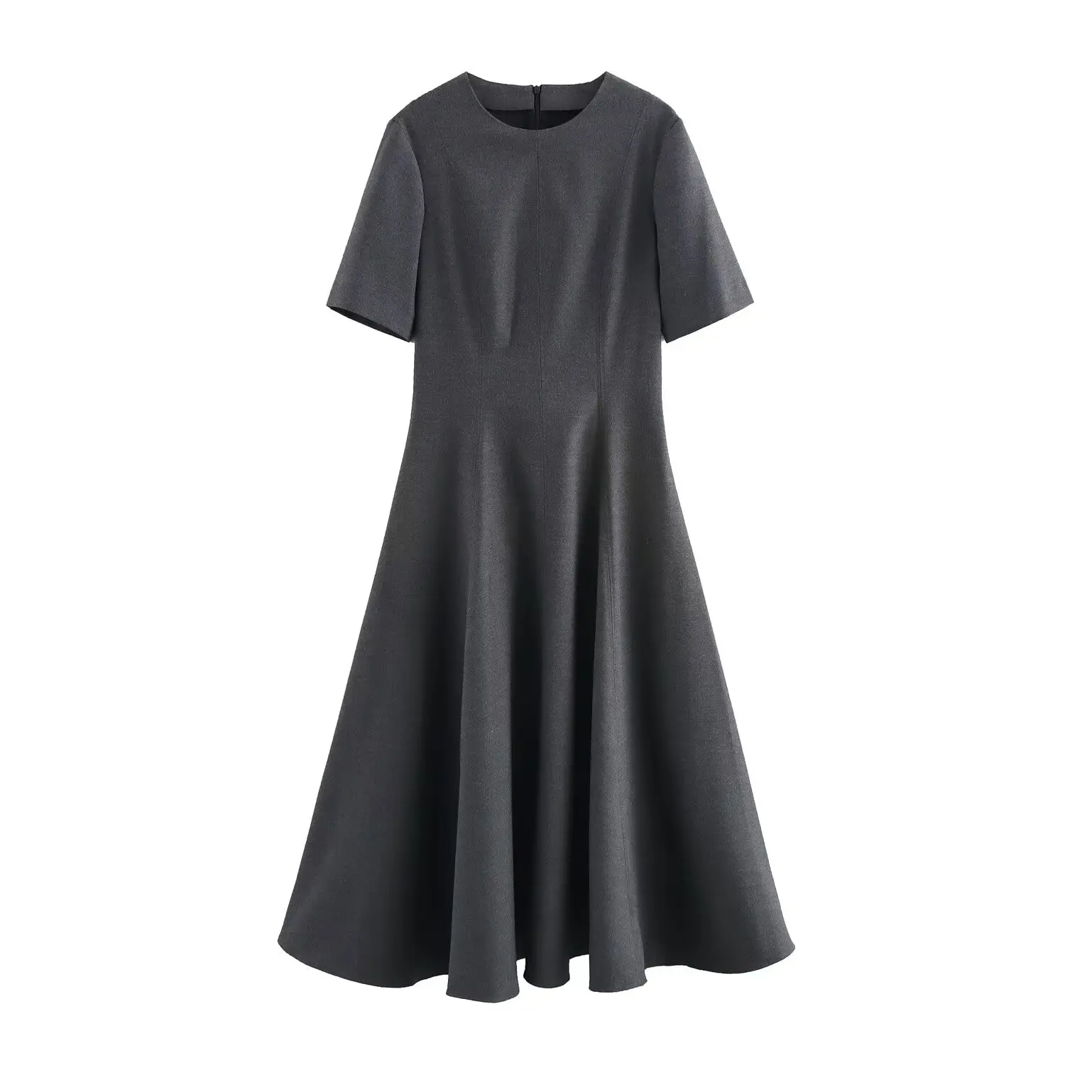 فستان RARA نسائي طويل رمادي برقبة دائرية وأكمام قص...