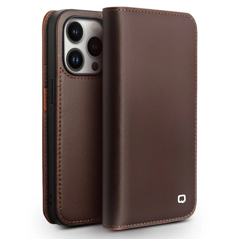 

2022 New QIALINO Genuine Leather Flip Case for iPhone 14 Pro Max Handmade Phone Cover with Card Slots for iPhone 14 Pro/14 Plus