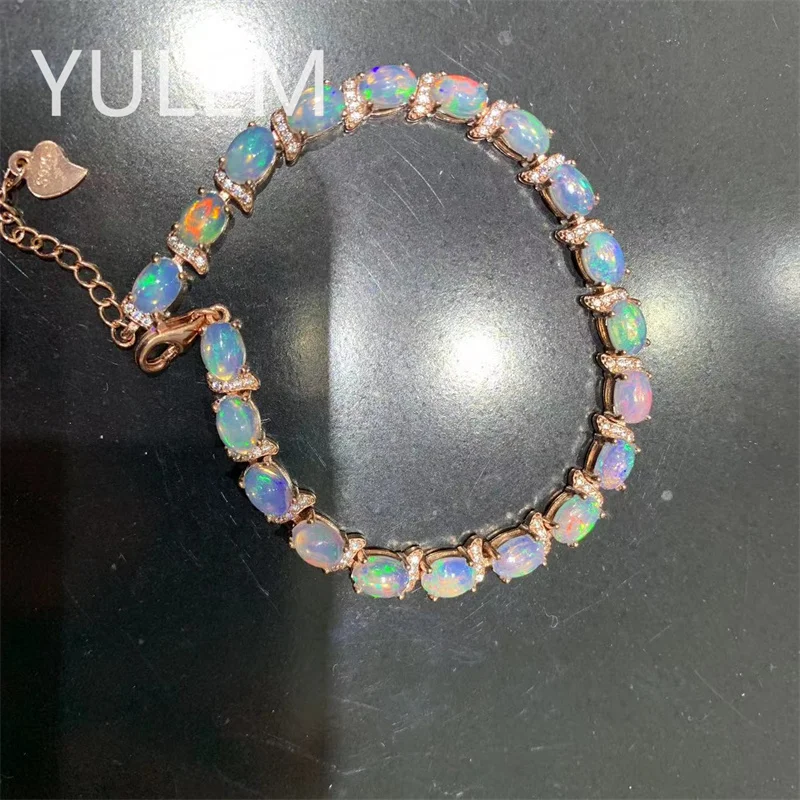 

New Natural Opal Bracelet, 925 Silver Bracelet, Women's Bracelet, Exquisitely Crafted, Luxurious Atmosphere 4x6mm 20pcs