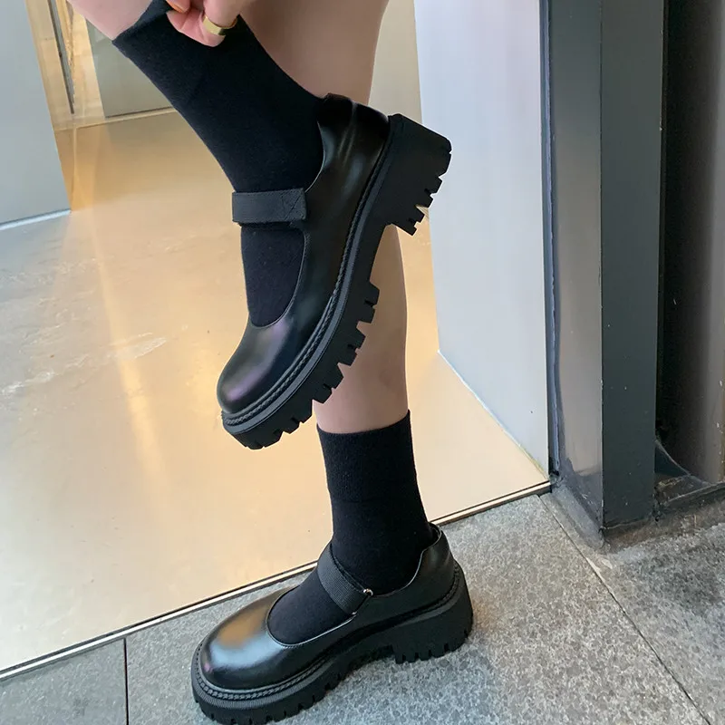 

MKKHOU Fashion Pumps New High Quality True Leather Round Toe Thick Sole Mary Jane Shoes Daily Lightweight Shoes Modern Loafers