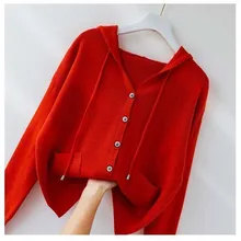 

Female Vintage Autumn H524 Women Lace Long Button Slim Sweater Hooded Cardigan Sleeve Cardigan Casual Winter Up Female Coat Win