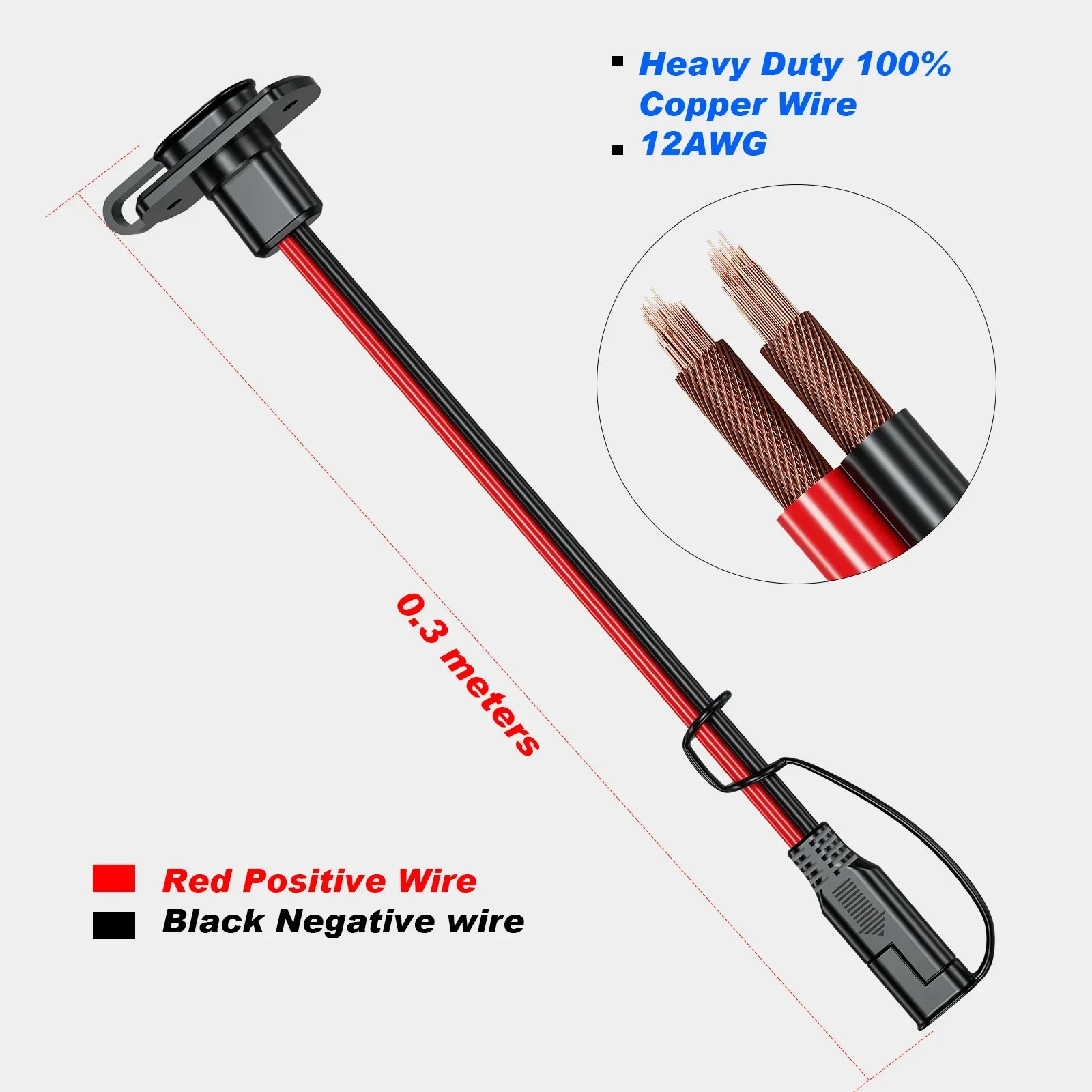 SAE Quick Connector Harness SAE Adapter Male Plug to Female Socket Cable 1FT 12AWG Extension Cord
