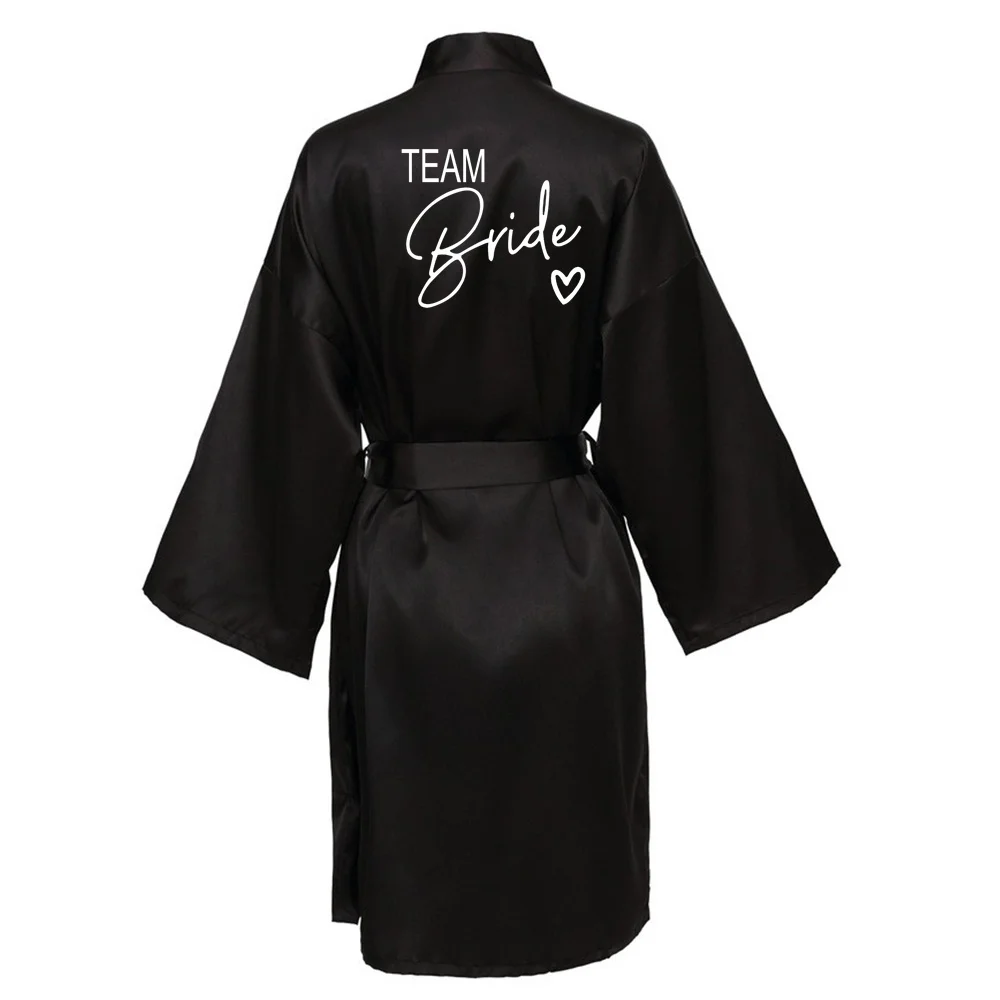 Wedding Party Team Bride Robe With Black Letters Kimono Satin Pajamas Bridesmaid Bathrobe SP003