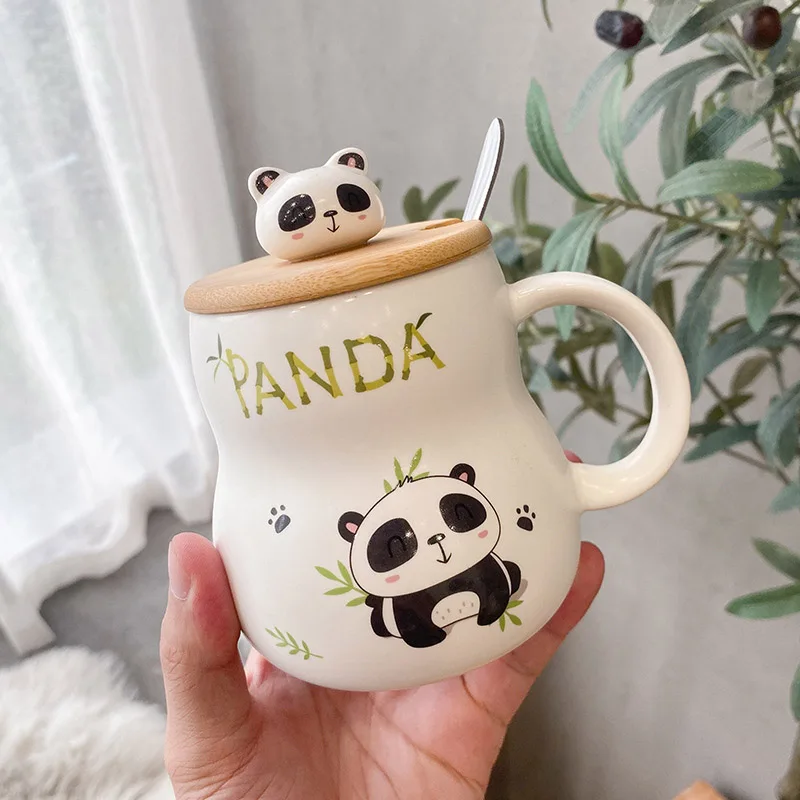 Avastro Korean Style Creative Cartoon Simple Panda Cute Personalized Cup  With Lid Spoon Home Breakfast Milk Cola Cup Tea Glass Cup (Pack of 2)  Ceramic Coffee Mug Price in India - Buy