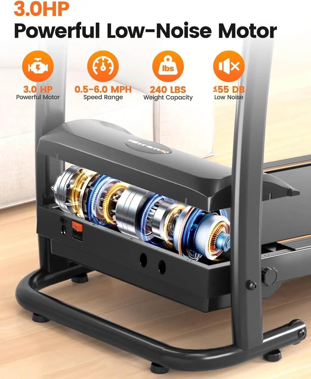 Treadmill with Incline, 3.0HP Foldable Treadmill for Home Office Small Space Portable Walking 240 Lbs