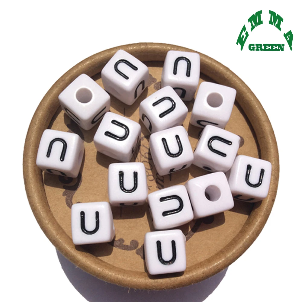 Factory Letter Beads for Jewelry Making 10mm 550pcs White Separate Vowel Alphabets with Hole Acrylic Square Beads Charm Spacers
