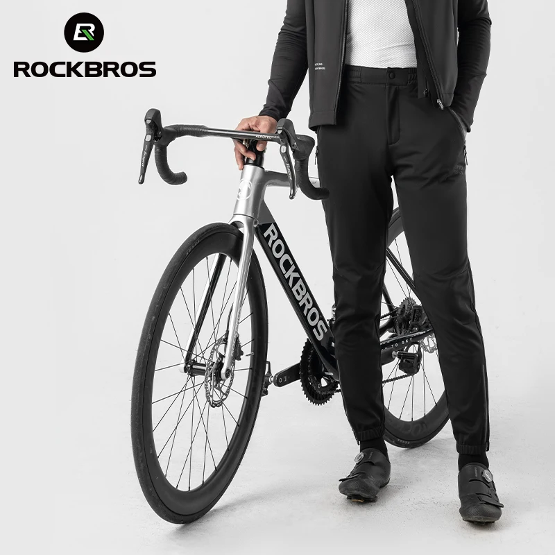 ROCKBROS Autumn Winter Cycling Pants High Elastic Waterproof Windproof Thermal Fleece Trousers Men Cycling Outdoor Sports Pants