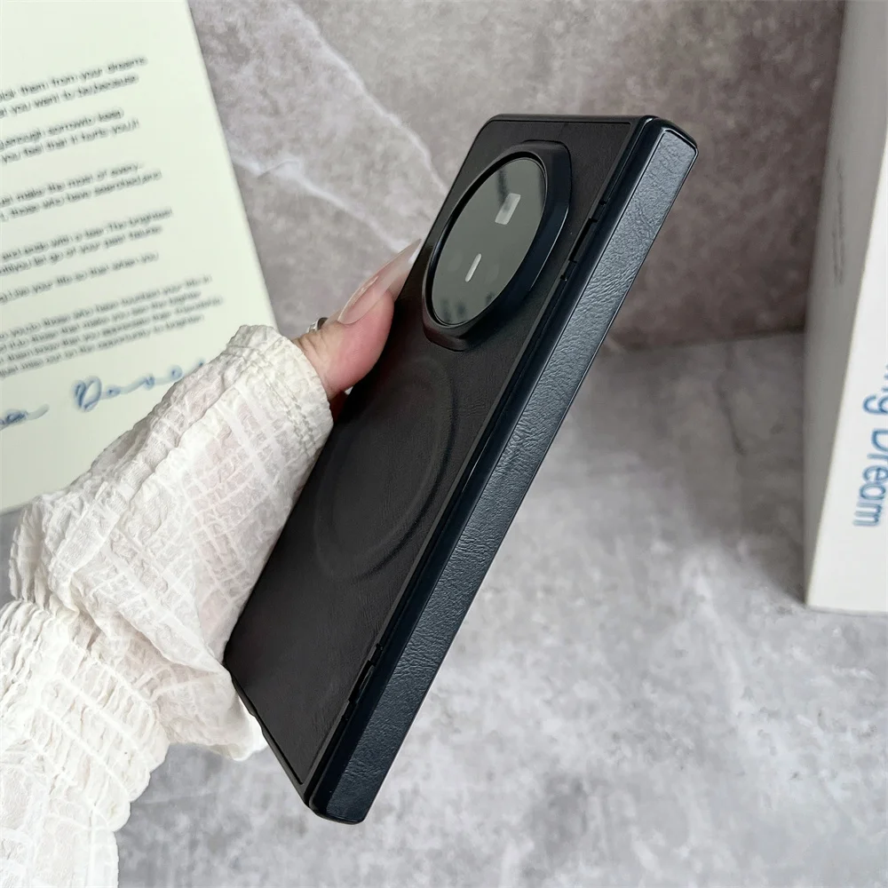 Leather Pattern Phone Case with Magnetic Hard Shell Back Cover and Front Protection Film