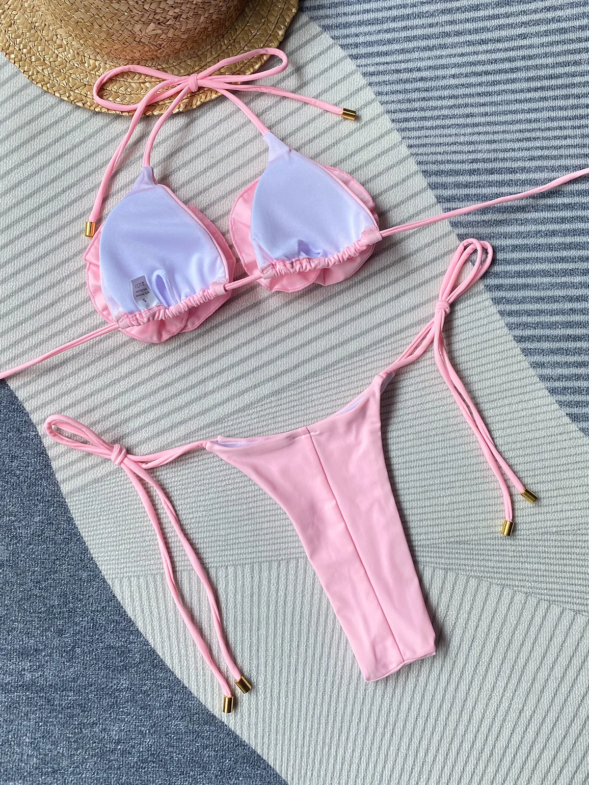 Sexy Halter Flowers Mini Micro Thong Bikini Women Swimwear Female Swimsuit Two-pieces Bikini set Bather Bathing Suit Swim Lady