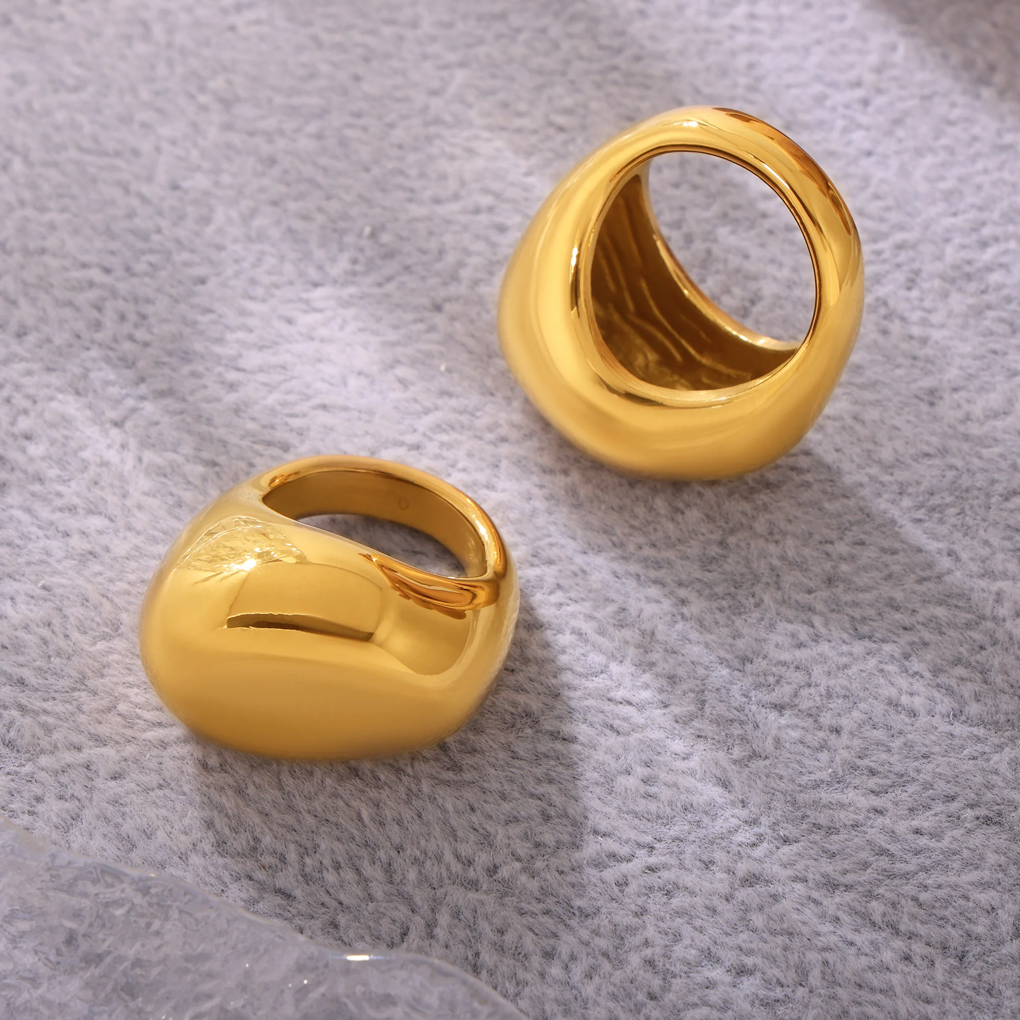 Anelli irregolari lisci da donna, placcati oro 18 carati, impermeabili, anti-ossidazione, minimalisti, in acciaio inossidabile, gioielli estetici. - immagine 4