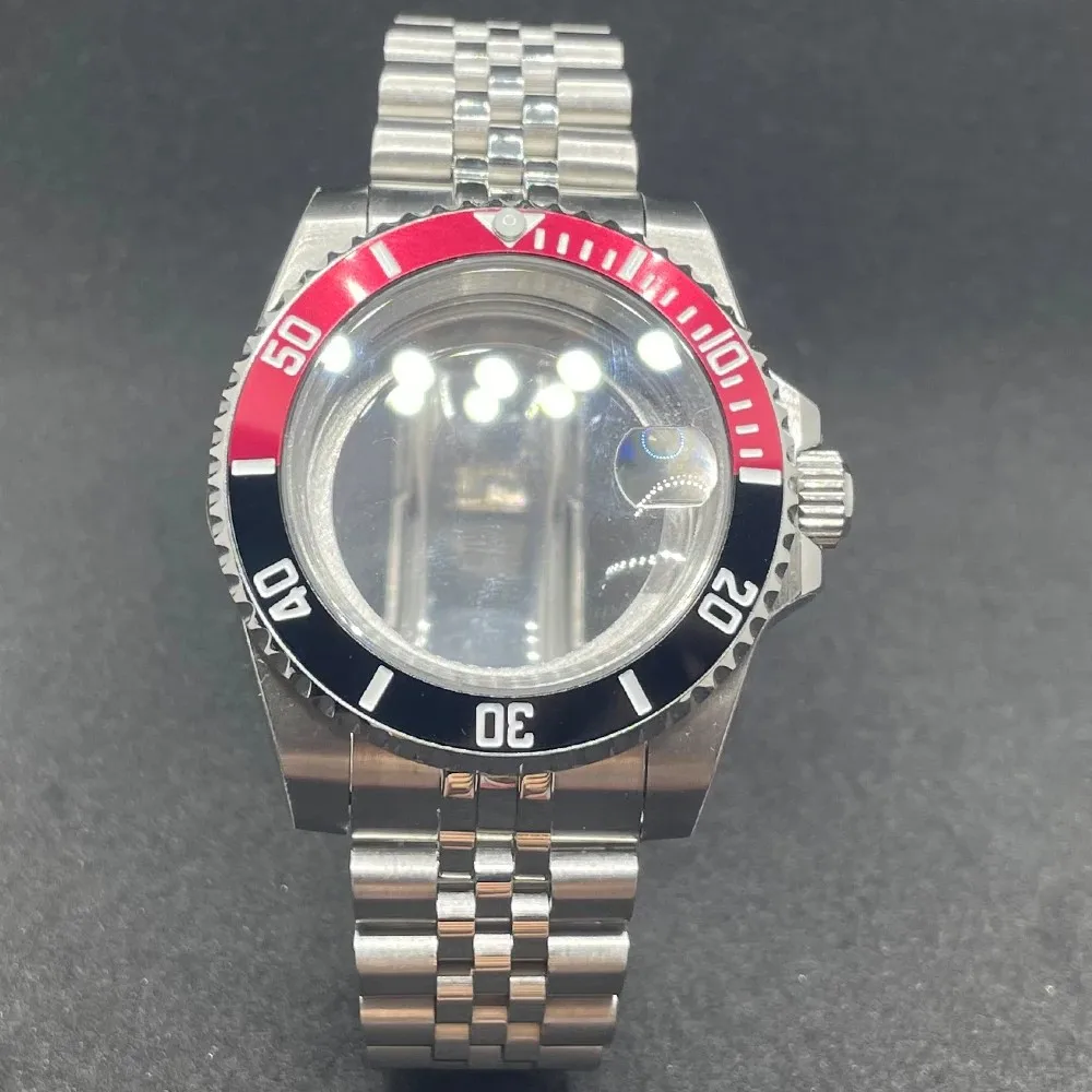 Elegant 40MM Stainless Steel Watch Case with Solid Bracelet and Glide Lock Clasp