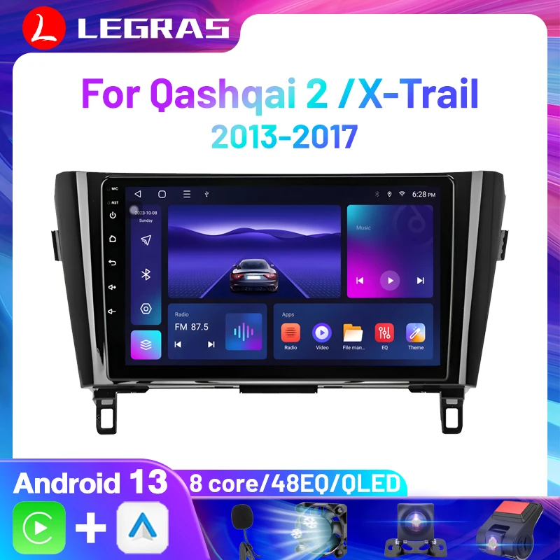닛산 캐시카이 J11 X-Trail 3 T32 2013-2017 용 안드로이드 무선 카플레이, 4G 자동차 멀티미디어, GPS 와이파이 DVD, 2 din