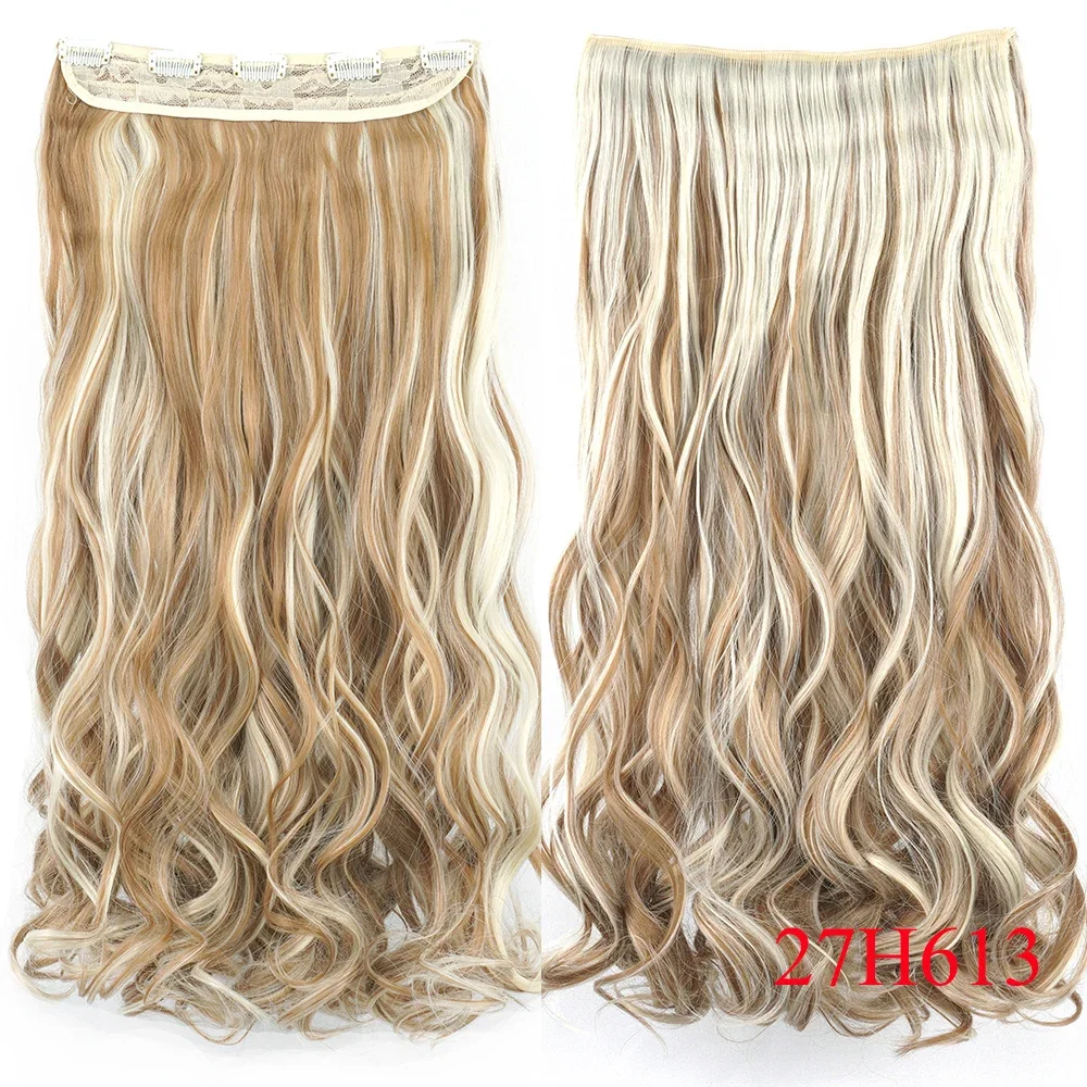 24'' 28'' Kunsthaar-Charms, Clip-In-Haarverlängerungen, schmutzigblond, synthetische braune lockige Haarteile für Frauen_voghion.com