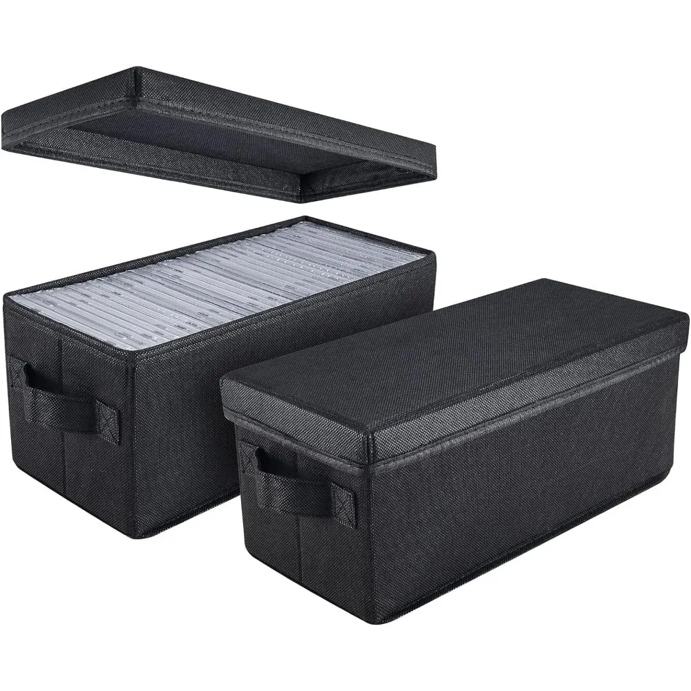 Foldable CD DVD Storage Box With Lid Movie Media Organizer Bin Non Woven Fabric Container For Video Games Books Clothes Cabinets