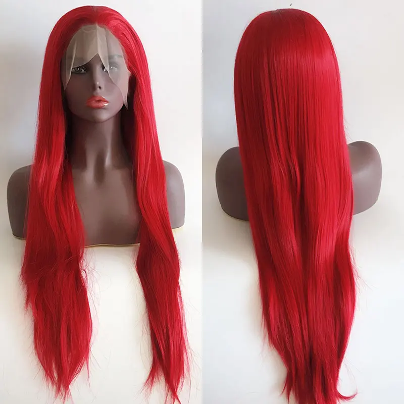 Synthetic Lace Front Wig Fire Red Long Silky Straight Heat Resistant Fiber Hair Natural Hairline Free Parting For Women Wigs pixar anime elemental headbands for women cartoon fire water ears hairband kids disney wade ember hair accessories girl diy gift