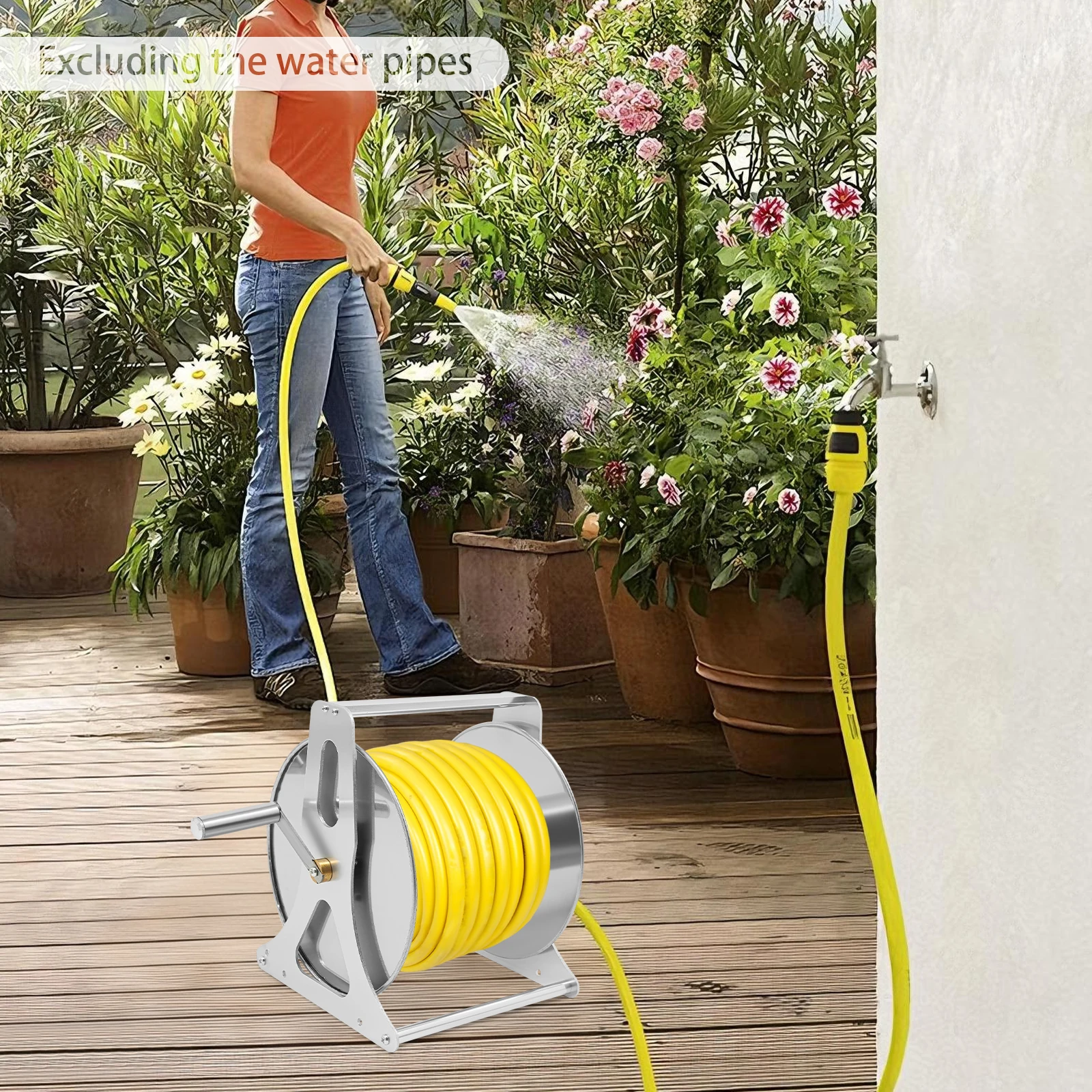 Professional Stainless Steel Hose Reel - Wall Mount/Freestanding Garden Hose Storage (164ft Capacity)