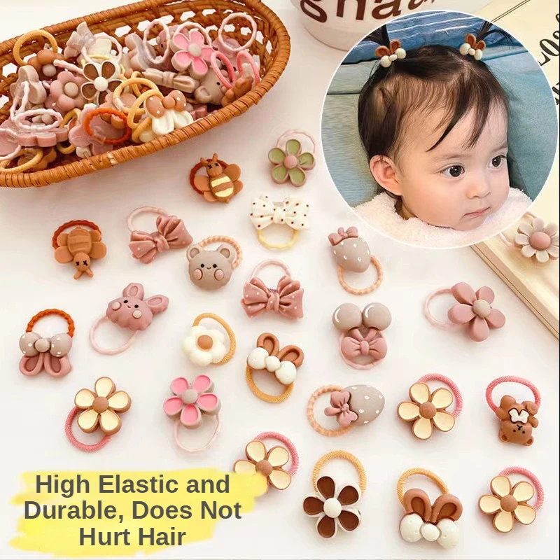 20Pcs/Set Cute Cartoon Bear Rabbit Hair Band Girls Elastic Rubber Band Headwear Flower Bow Baby Kids Hair Accessories Ornaments