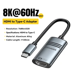 Essager 8K/4K Ultra HD HDMI to USB-C Adapter Cable Converter - 1m (8K 60Hz Grey)