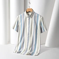 New Men's Striped Fashion Short Sleeve 100% Cotton Oxford Plaid Business Button Down Regular Fit Office Shirt Man Clothing 2