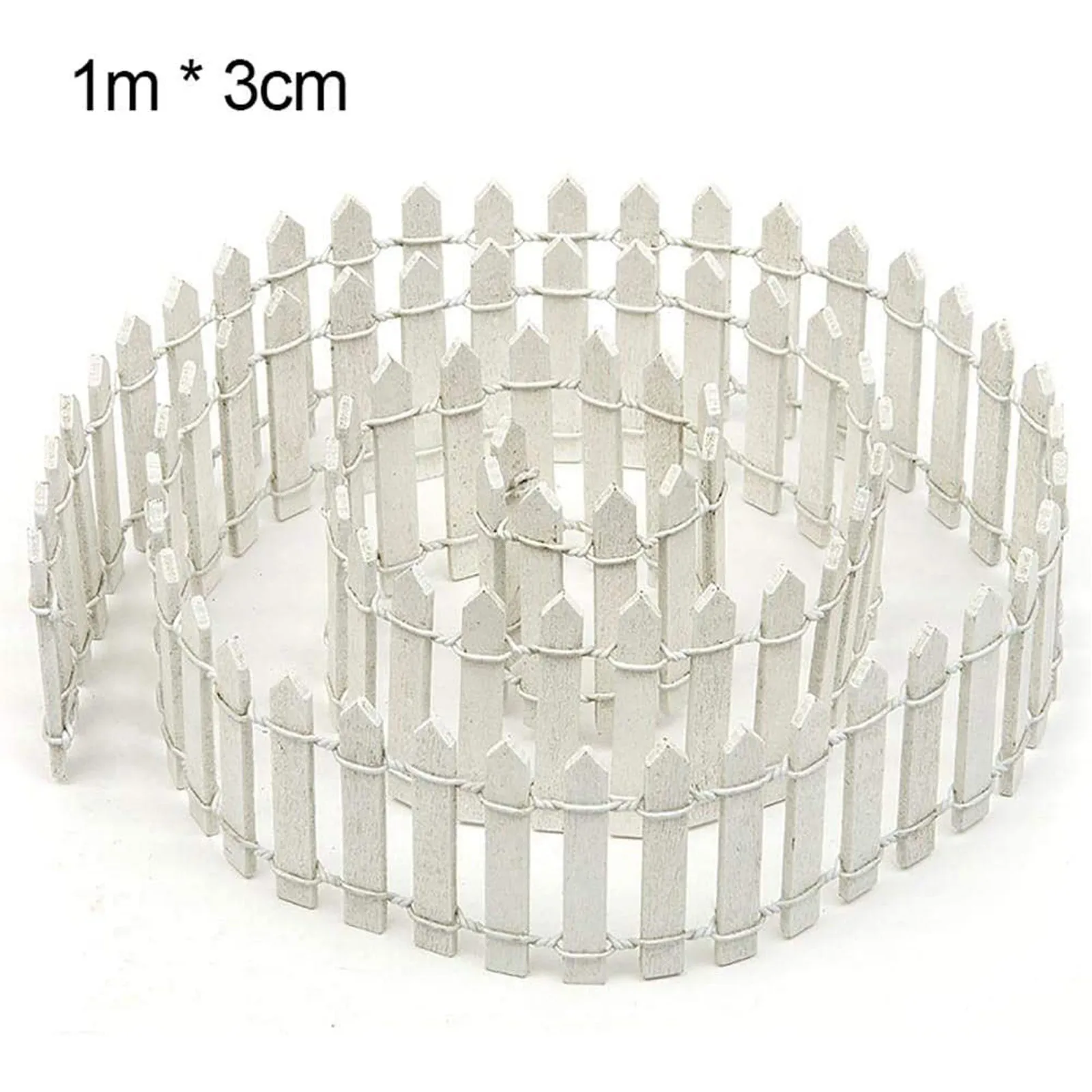 Miniature Fence Garden Decoration, 1 M Miniature Garden Kit, Wooden Fence Terrarium Dolls, DIY Decoration (100 X 3 Cm, White)