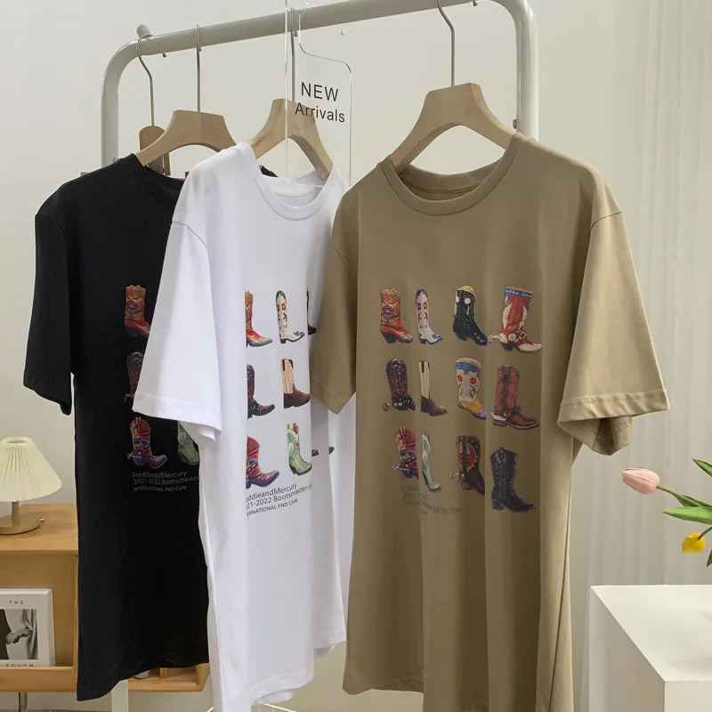 1pcs nine boots Western T-Shirt Women T Shirt Summer Loose Vintage Boho Texas T Shirt Cowgirl Cowboy Cute Graphic Tees945_voghion.com