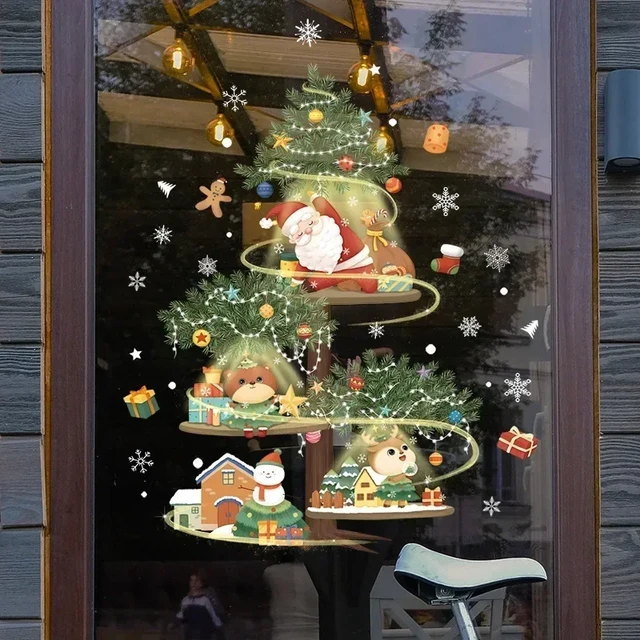 2024 neue Weihnachts dekoration Fenster aufkleber Santa Weihnachts baum  Fenster Glas Aufkleber Poster Neujahr Dekoration Aufkleber - AliExpress