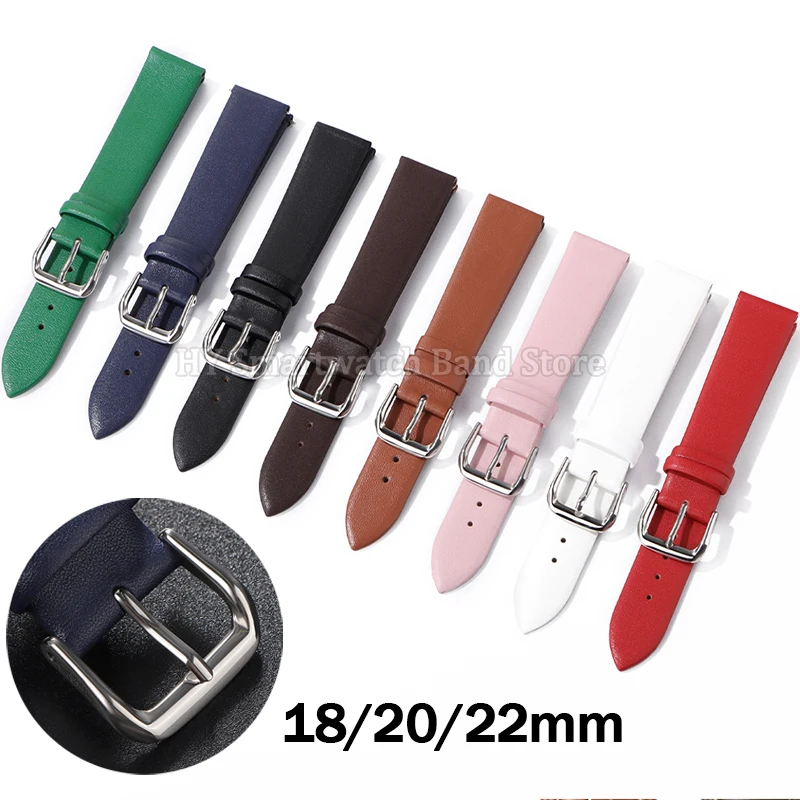 Leather Watch Strap | Ultra Thin Waterproof Wrist Band with Metal Pin Buckle