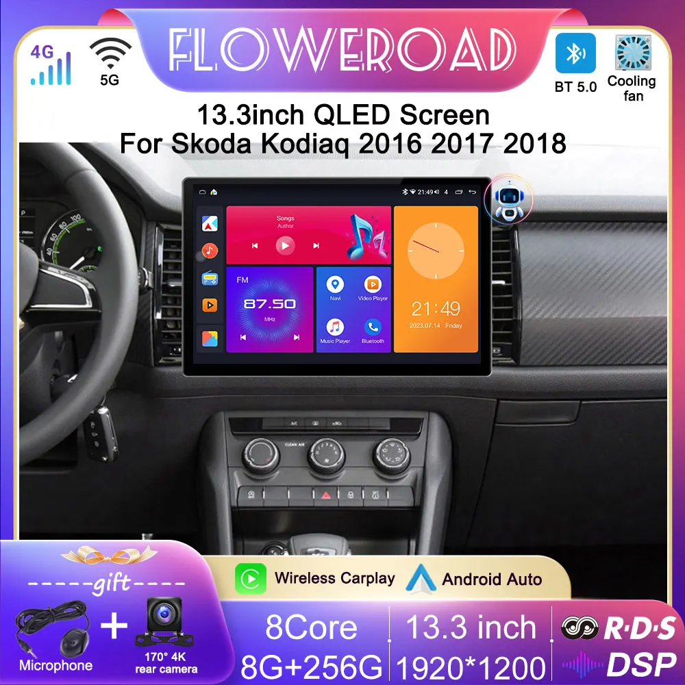 

13inch Android Car Radio Screen For Skoda Kodiaq 2016 2017 2018 All in one Wireless Carplay Multimedia Player GPS Navigation DSP
