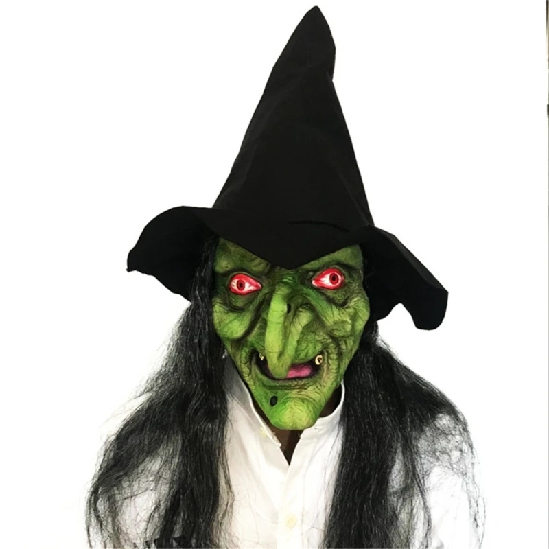 

Halloween CreepierMask Scary Horror Mask Cosplays Costume with Red Eye Long Hair