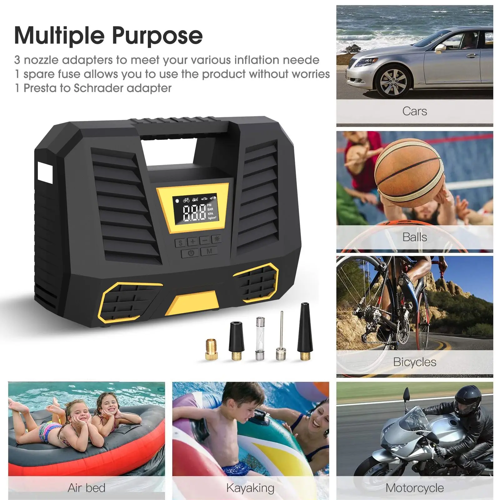 Digital Display Car Tire Inflator Pump 150PSI Portable Car Air Compressor 12V Electric Inflator LED Light for Motorcycle Bicycle