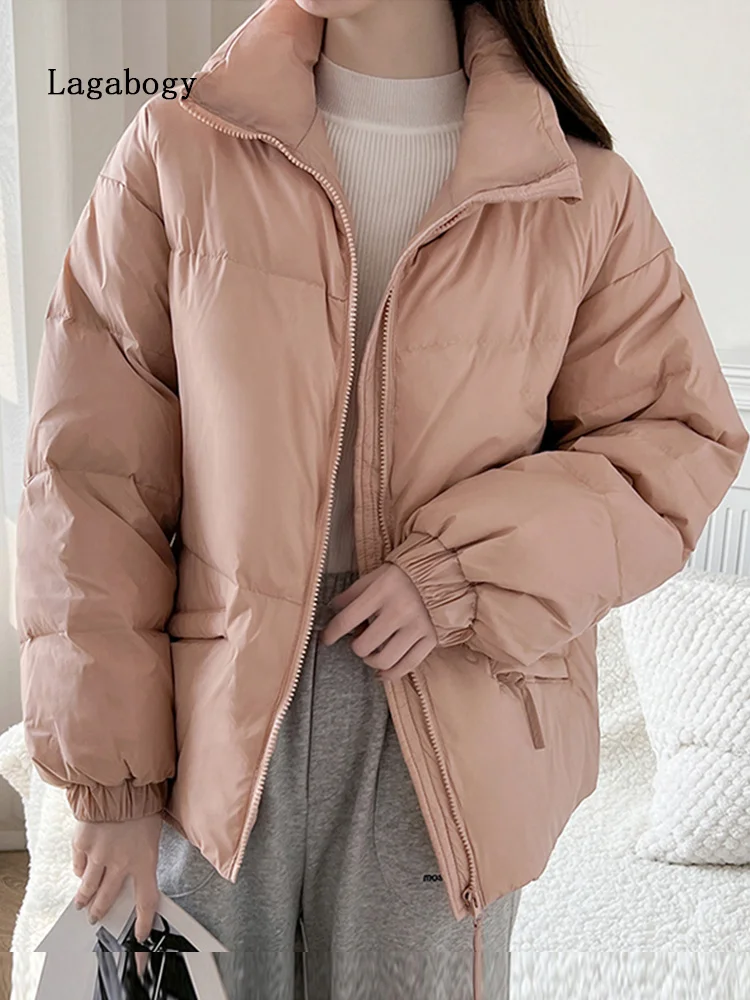 

Collar 2023 Women's Winter Stand Solid Color Zipper Casual Warm Coat Female White Duck Down Jacket Short Loose Parkas
