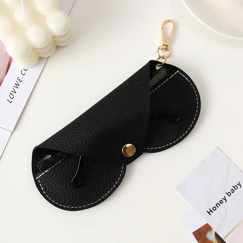 Cute Hanging PU Leather Sunglasses Reading Glasses Storage Bag Litchi Embossed Portable Travel Eyewear Holder