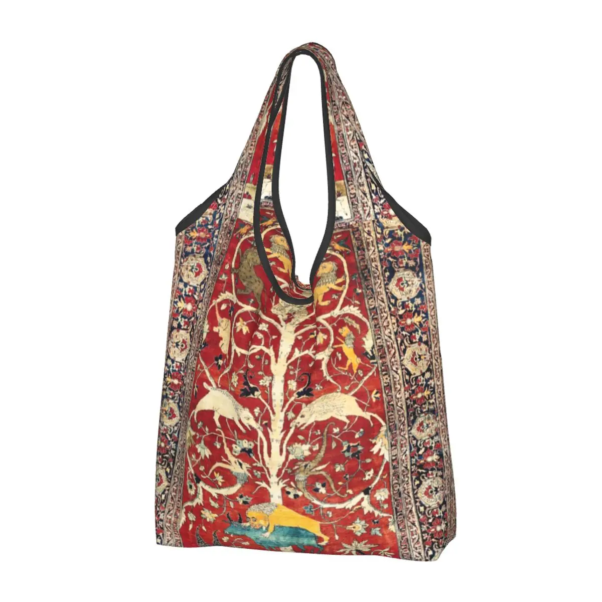 

Bohemian Silk Antique Persian Rug Grocery Tote Shopping Bag Turkish Ethnic Kilim Shopper Shoulder Bags Large Capacity Handbags